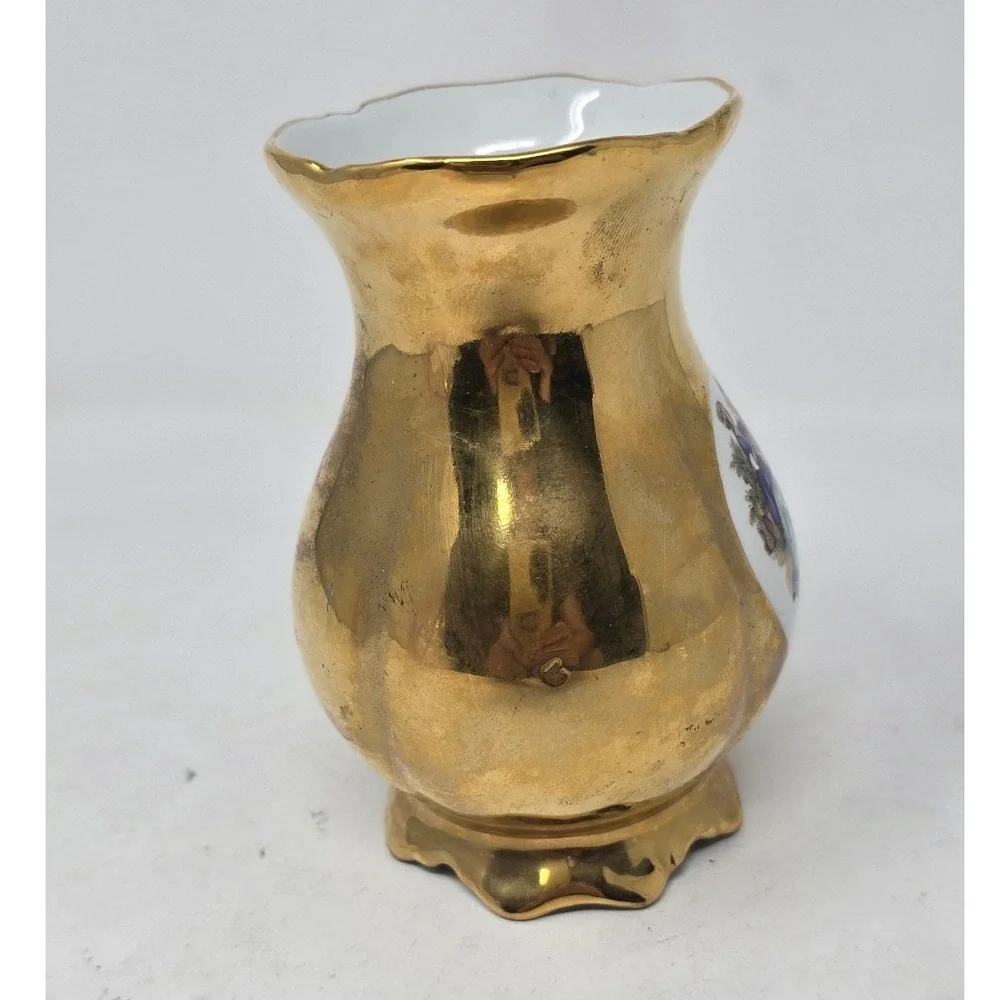 vtg Josef Kuba Bavaria West Germany 24kt gold gilding courting couple bud vase